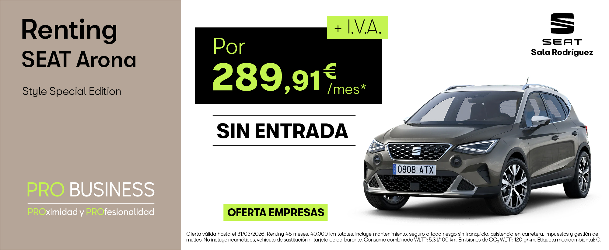 Renting SEAT Arona Style SE por 289,91€/mes*